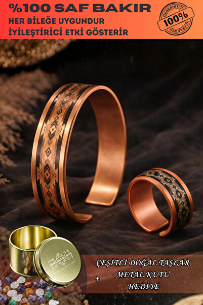 OSMANLI GÜMÜŞ طقم خواتم نحاسية للنساء - موديل نيكيتا مع علبة معدنية مطبوعة خص...