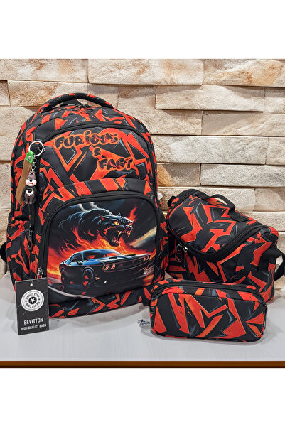 Bevitton Хлопчача шкільна сумка, набір з 3 штук, шкільна сумка з малюнком пер...