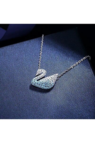 Arabest قلادة على شكل بجعة من ليكونيك، بتدرجات من الكريستال الأبيض والأزرق، إ...