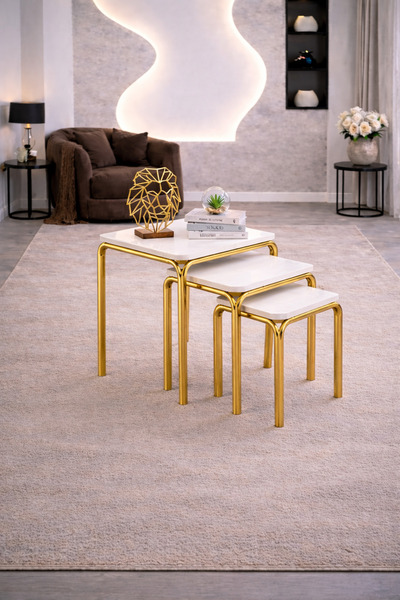 ARS Home Zigon Sehpa 3lü sehpa metal ayaklı sehpa modern sehpa salon sehpası ...