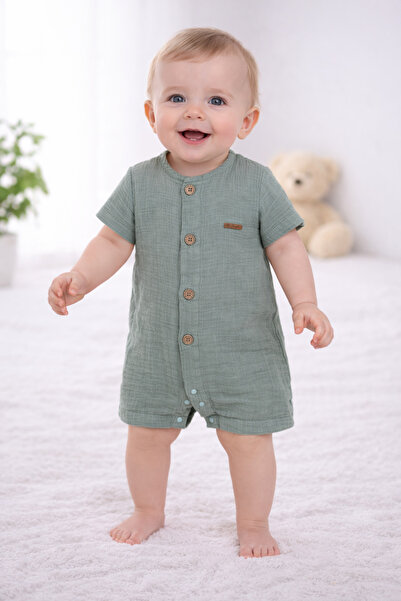 Begisa Begi %100 Pamuk Müslin Kız Erkek Bebek Kısa Kollu Çıtçıtlı Tulum 22404...