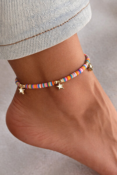 Miliva Renkli Fimo Boncuklu Yıldız Halhal | Yıldızlı Halhal