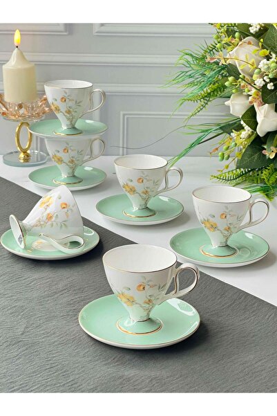 ROSSEV Türk Kahve Fincanı Veronica Peachy 6 Kişilik 12 Parça