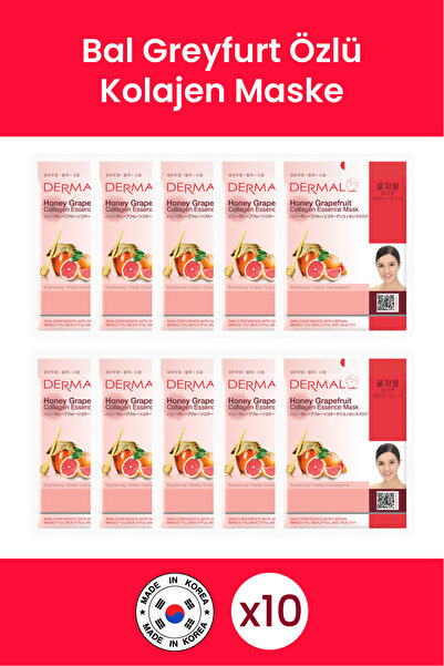 Dermal Aydınlatıcı Ve Canlandırıcı Bal Greyfurt Kolajen Özlü Maske X10 Adet