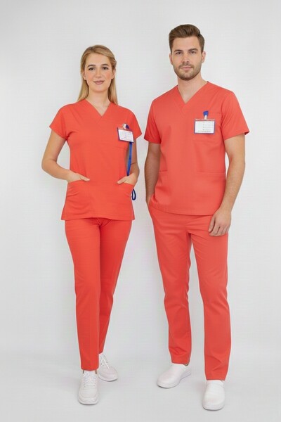 Nur Medikal Giyim Set de sus și de jos din Lycra de culoare coral