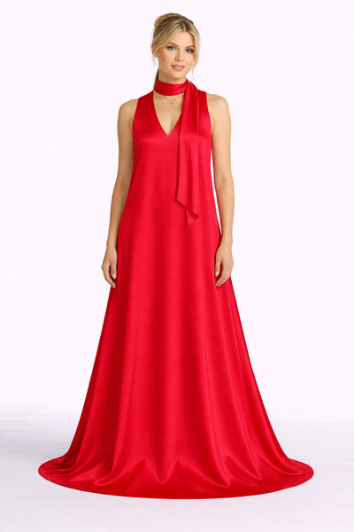 UNTIMELY ماريا - فستان ماكسي أنيق من الساتان بتصميم على شكل حرف A مع تفاصيل ا...