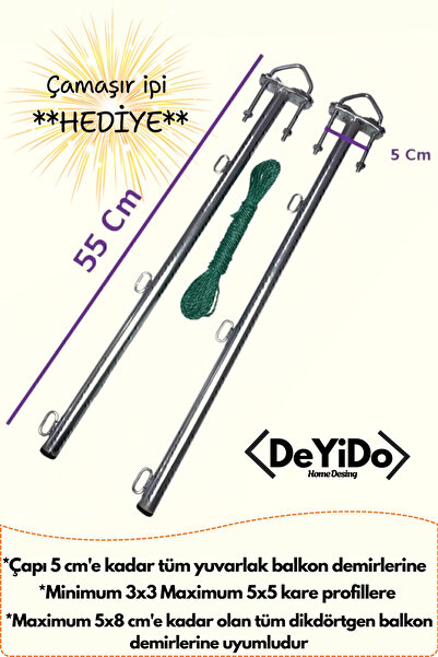 DeYiDo Balkon Çamaşır Askılığı Çamaşırlık Kurutma Askısı Küpeşte Kıyafet Elbise Kurutmalık Metal Askılık