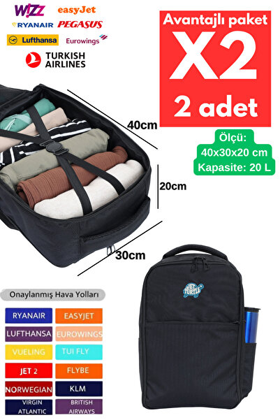 Jet Turtle Seyahat Sırt Çantası 40cm 40x30x20 cm Pegasus, Wizz Air, Ryanair, ...