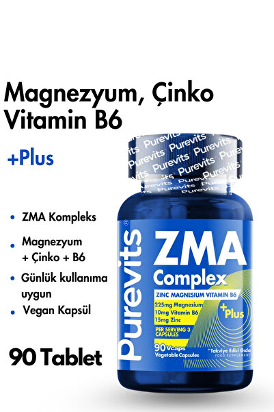 Purevits ZMA Complex Magnezyum, Çinko, Vitamin B6, 90 Bitkisel Kapsüllü
