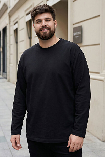 TOMMY LIFE Μαύρο ανδρικό μπλουζάκι με μακρυμάνικο μπλουζάκι με μακρύ μανίκι -...