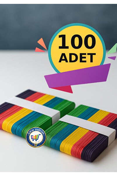 nistabolje Renkli 100 Adet Dil Çubuğu Ahşap Büyük Geniş Abeslang Dondurma Dil...
