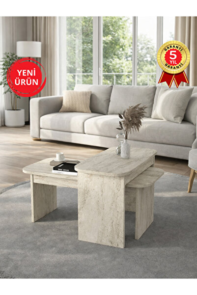 dorpek Lumina Ayarlanabilir Modüler İkili Orta Sehpa, Salon Orta Sehpa Traverten