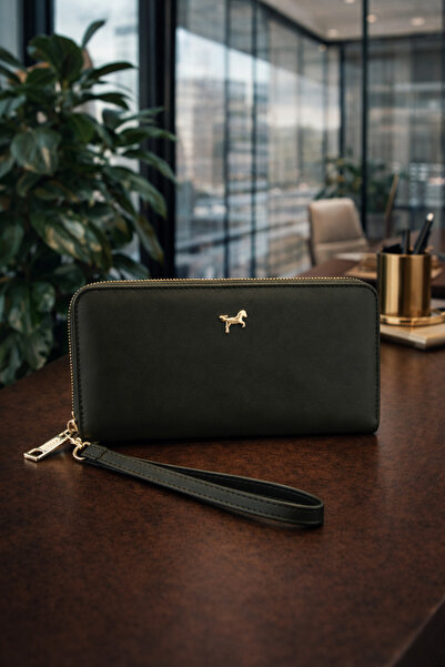 MODEL CÜZDAN Kadın Cüzdan Büyük Boy Deri Fermuarlı Kartlık Haki