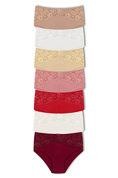 HNX Опаковка от 7 памучни дамски бикини с дантела с висока талия и голям размер