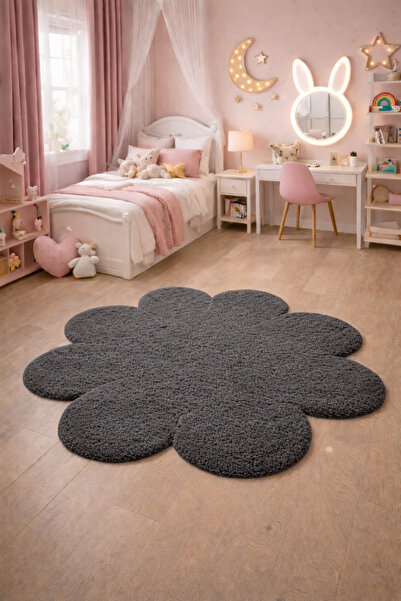 SOFT DECOR Kaymaz Taban Yuvarlak Papatya Şekilli Halı Modern Salon Koridor Mu...