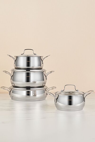 Karaca طقم أواني طهي من الفولاذ المقاوم للصدأ مكون من 8 قطع