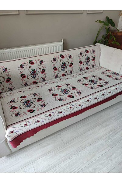 Genel Markalar Açık Pembe Kadife Baskılı Kaymaz Koltuk Ve Çekyat Örtüsü 180*2...