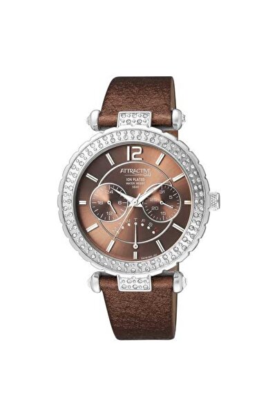 Q&Q Attractive Kadın Kahverengi Fonksiyonlu Taşlı Kol Saati