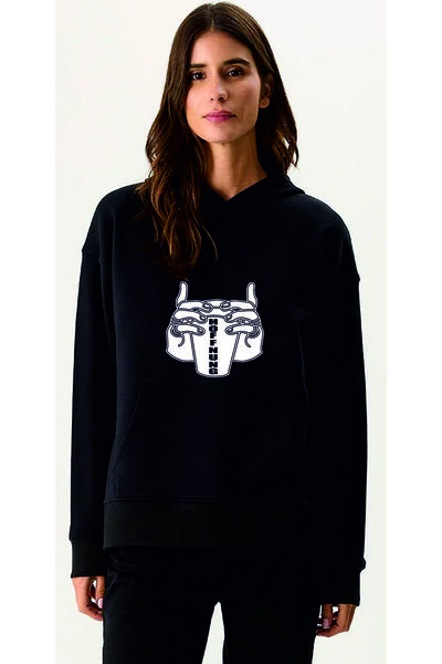 HOFFNUNG Unisex Cotton Oversize "2 Cups Hoffnung" Printed Hooded Collar Comfo...