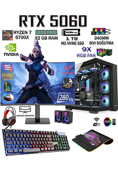 Apphirex TCX1 Ryzen 7 5700X 32GB 1TB M.2 SSD RTX5060 27" 280HZ Sıvı Soğutmalı...