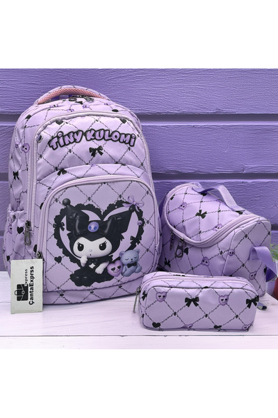 ÇantaExpress Girl's First School Bag Set of 3 Primary School Bag Lilac Charac...