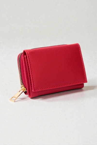 dericom Kadın Fermuarlı Ve Çıtçıtlı Bozuk Para Bölmeli Şık Kırmızı Cüzdan Kar...