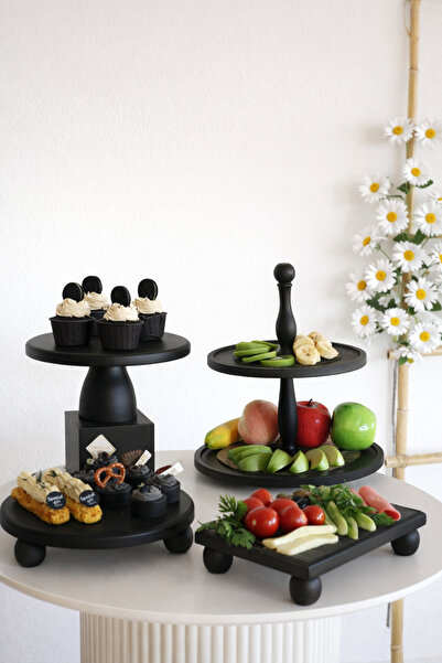 justwood Black 4-Tier 2-Layer Cake Stand, 25 cm Cake Stand, 25 cm Risus, 17X2...