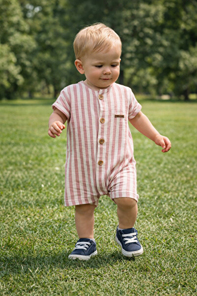 Begisa Begi %100 Pamuk Müslin Kız Erkek Bebek Kısa Kollu Çıtçıtlı Tulum 22404