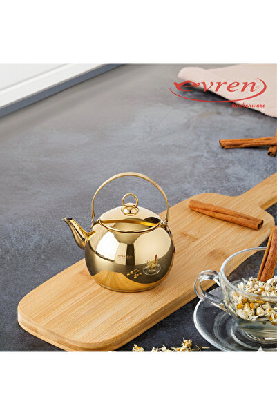 EVREN MUTFAK إبريق شاي من الفولاذ الذهبي من كيوري، حجم صغير 1.2 لتر (متوافق م...