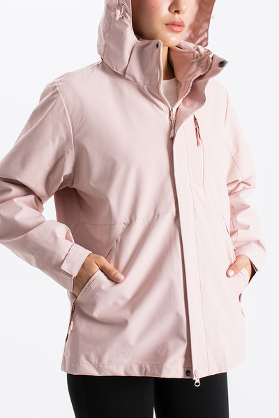 Ecrou Women's Coat with Chest Pockets and Fleece Inside, Powder Color