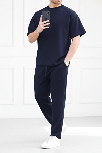 Runades Men's Short Sleeve Oversize Two Thread Tracksuit Set
