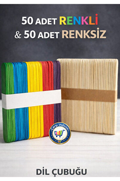 nistabolje 50 Adet Renkli 50 Adet Renksiz Geniş Dil Çubuğu Abeslang Dil Basma...