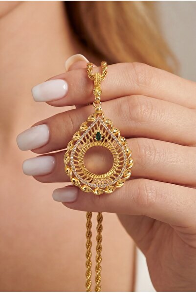 FerizZ Çeyrek Çerçeveli Kolye Ucu Altın Kaplama TGR-648