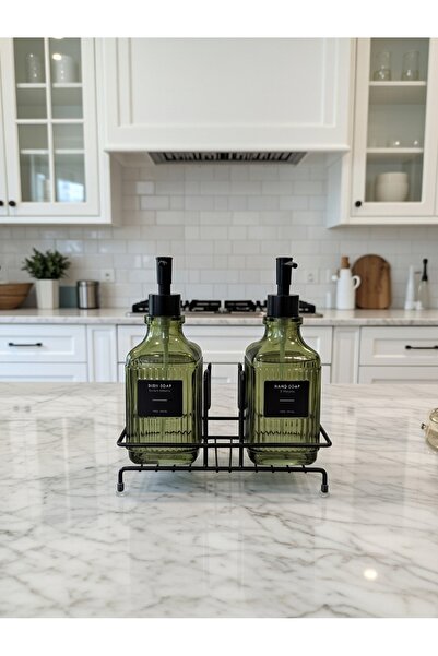 KLARHAUS Modern Çizgili Cam İkili Sıvı Sabunluk & Deterjanlık Seti - 500ml St...