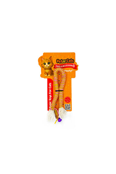 Petzzcats لعبة قطط محشوة بالحبل والماتاتابي وصوت الخشخشة باللون الوردي/الأصفر
