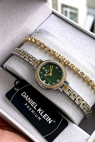 Daniel Klein %100 Orijinal Altın Gümüş Kordon Yeşil Kadran Kadın Kol Saati Bi...