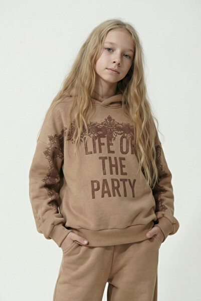 HayKids Hanorac de iarnă pentru fete, maro, cu glugă, 3 fire, set de top și p...