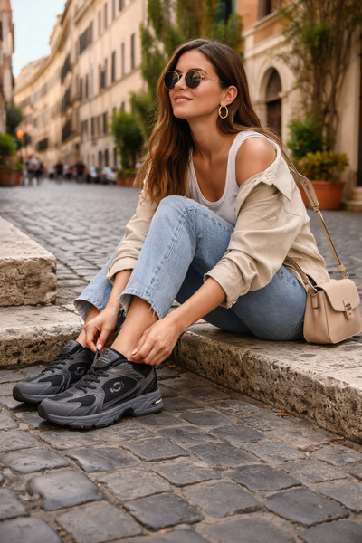 infinite8 Unisex Triko Siyah Sneaker – Hafif, Nefes Alabilen, Bağcıklı, Günlü...