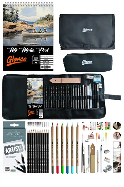 GLANCE مجموعة فان دايك 200 جرام كريتا كولور أكواريل - حامل أقلام أسود متدرج م...