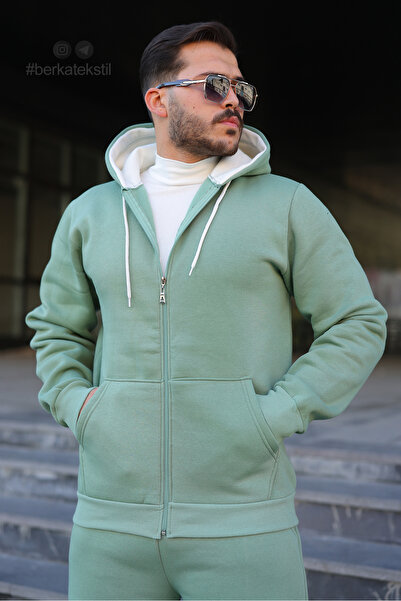 Berka 3 İplik K cu glugă Sweat cu fermoar tricou Interior din lână Relax Fit ...