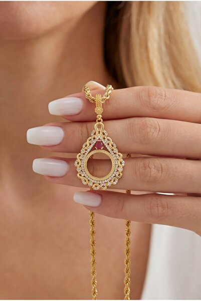 FerizZ Çeyrek Çerçeveli Kolye Ucu Altın Kaplama TGR-675