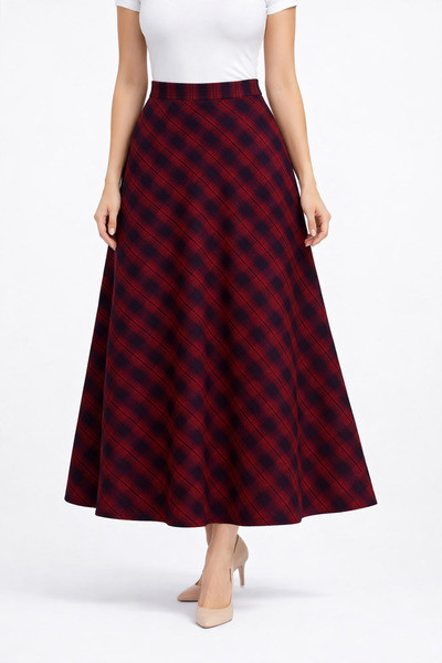 PINTORE Women's Plaid Patterned Long Skirt