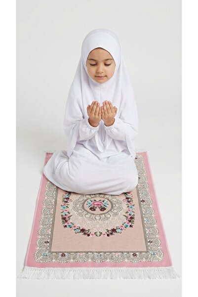 Generic سجادة صلاة فاخرة للأطفال - تطريز زهري ملون - قماش ناعم مع شرابات حرير...