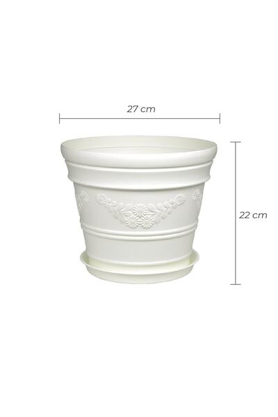Melkan Home Papatya Desenli Dekoratif Beyaz Saksı 7,3 Litre Dayanıklı Çiçek Saksısı Balkon Bahçe Salon İçin