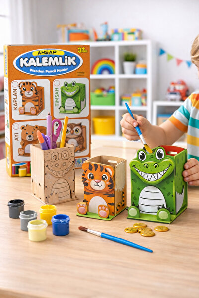 Canland Ahşap Kalemlik Boyama Seti – Çocuklar İçin Sevimli Kumbara | Etkinlik...