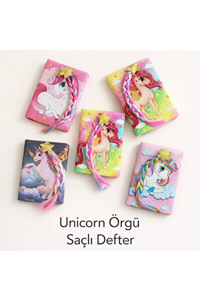 Two Two Renkli Saçlı unicorn defter-Kırtasiye okul defteri-İlkokul defteri-Ka...