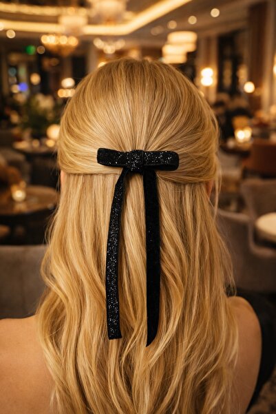 Emsay Store مشبك فيونكة نسائي مصنوع يدويًا من قطعتين باللون الأسود اللامع - ا...