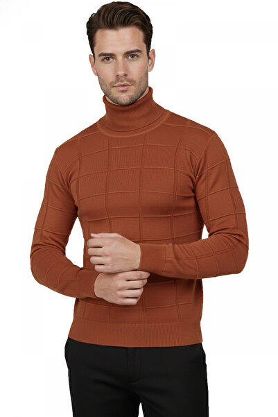 DeepSEA Pulover pentru bărbați, cu model pătrat, cu gât țesut, slim fit, cu g...