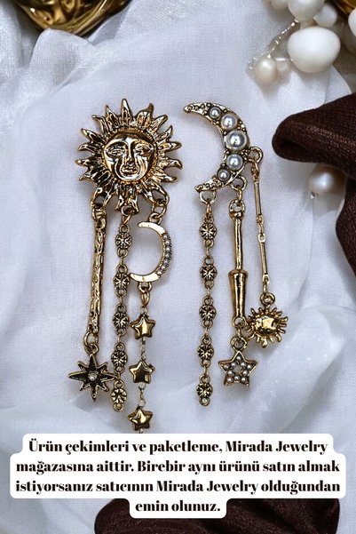 MIRADA JEWELRY Vintage İnci Detaylı Güneş Ay Yıldız Küpe