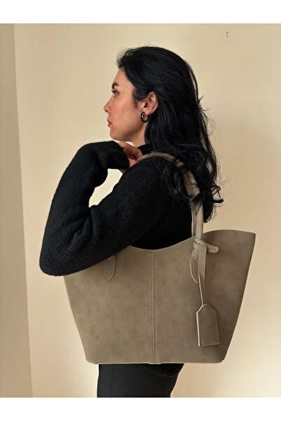 lalettobags Γυναικεία τσάντα ώμου από σουέντ μοντέλο Mink Begonia με διπλή λαβή